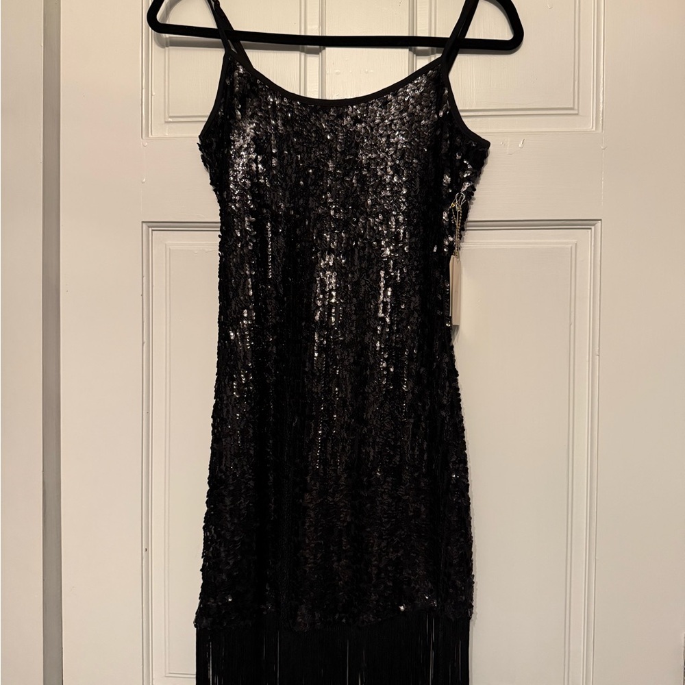 Forever 21 Black Sequin Fringe Slip Mini Dress